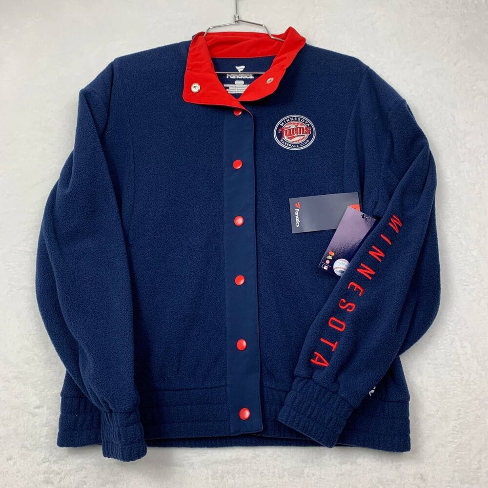 Minnesota Twins Varsity Jacket Women Medium Blue Fleece Fanatics MLB Long Sleeve